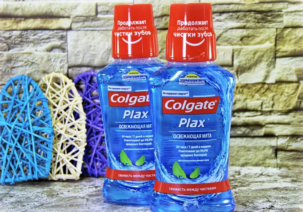 Rinser Colgate: Komposisi rinser kanggo rongga lisan, plaks 