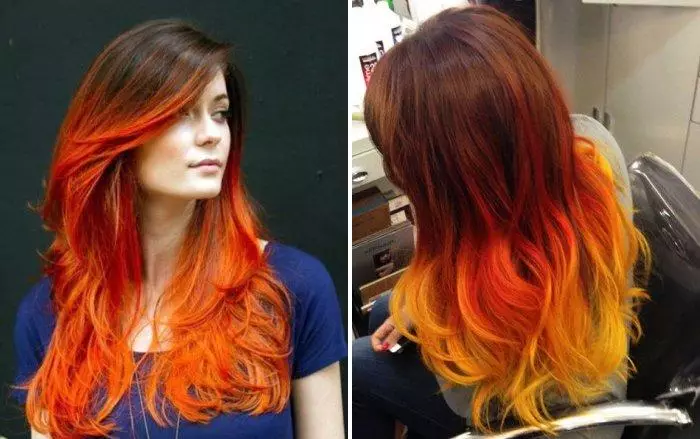 赤い髪の上の背景（49枚の写真）：中の長さの染色、短くて長い髪の女の子のためのオプション、色合いの選択 24107_47