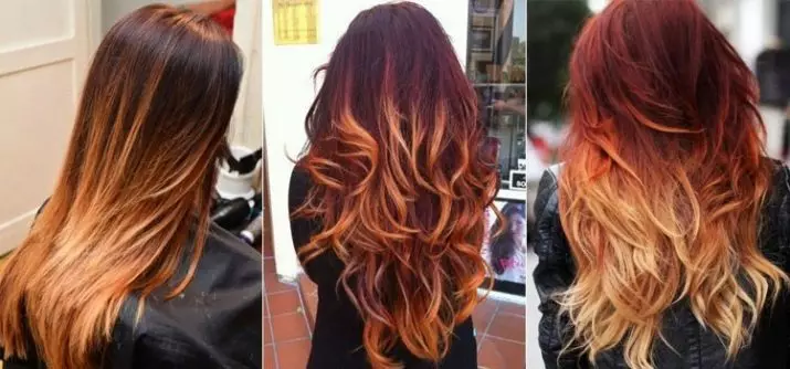 赤い髪の上の背景（49枚の写真）：中の長さの染色、短くて長い髪の女の子のためのオプション、色合いの選択 24107_5