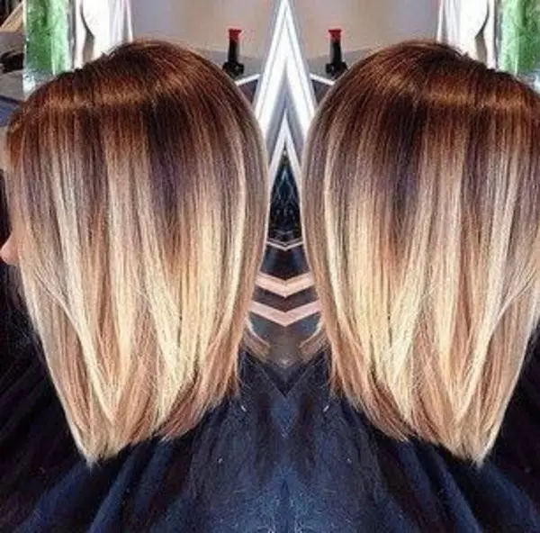 Ombre op Kare (66 foto's): Kenmerken van het kleuren van asymmetrische kapsels met verlenging en pony, as en andere ombre op dunne blonde en zwart haar 24149_25