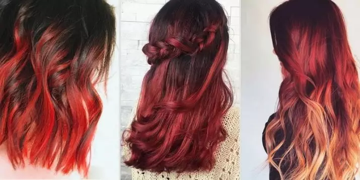 Red Ombre (76 Foto): Pewarnaan rambut pendek dan panjang, ombre berwarna merah pada panjang rambut pirang 24157_11