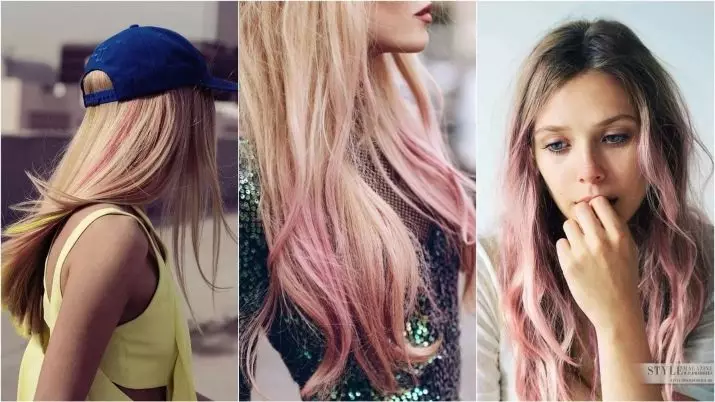 Ροζ Ombre (39 φωτογραφίες): Χειρισμός φωτός ξανθιά και σκούρα μαλλιά σε απαλή ροζ και φωτεινά χρώματα. Πώς να ζωγραφίσετε τα μικρά και μακριά μαλλιά; 24161_15