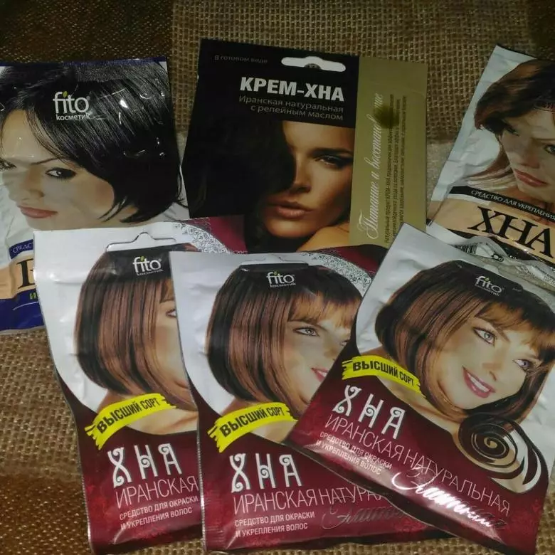 Henna iraní (51 fotos): ¿Cómo elegir un HUHU natural con un aceite rápido para pintar el cabello? ¿De qué color se puede obtener? ¿Cuánto necesitas para mantener a Colorless Huhu en el cabello? Comentarios 24174_12