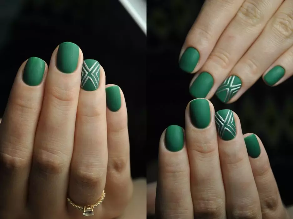 Green маникюр гел-лак (65 снимки): нокти дизайн в матирана тъмно зелен цвят, мента и изумрудени нюанси 24205_22