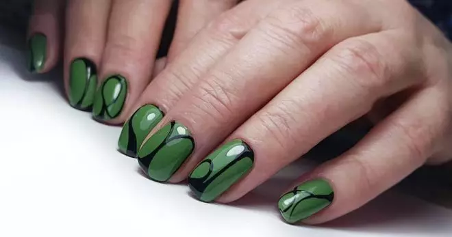 Grænn Manicure Gel-Lakk (65 myndir): Naglihönnun í Matte Dark Green Color, Mint og Emerald Shades 24205_7