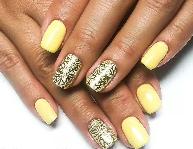 Manicure met geel gel lak (55 foto's): Sinus-geel kleur spyker ontwerp en nuwigheid manicure in die lig geel toon met turkoois 24213_42