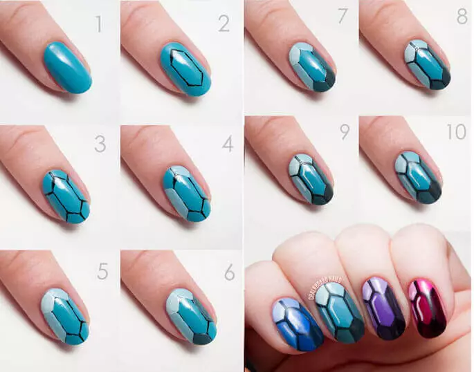 Geometry gel lakiranje na noktima (58 fotografija): Kako napraviti dizajn geometrijskog manikira po korak? Originalne ideje za dizajn 24240_42