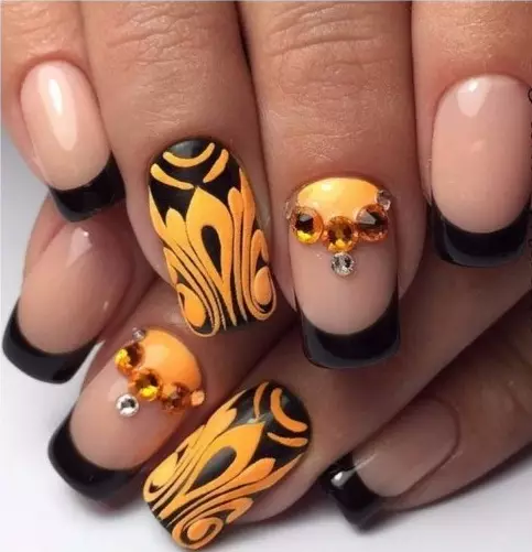 Flottime Flor Shellac em unhas (47 fotos): uma combinação de cor transparente com amarelo, preto ou azul. Como organizar uma manicure multicolorida? 24340_21