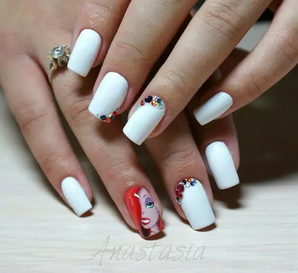 Weiß Nageldesign (65 Fotos): white Maniküre Ideen mit lila und lila Einsätzen 24361_59