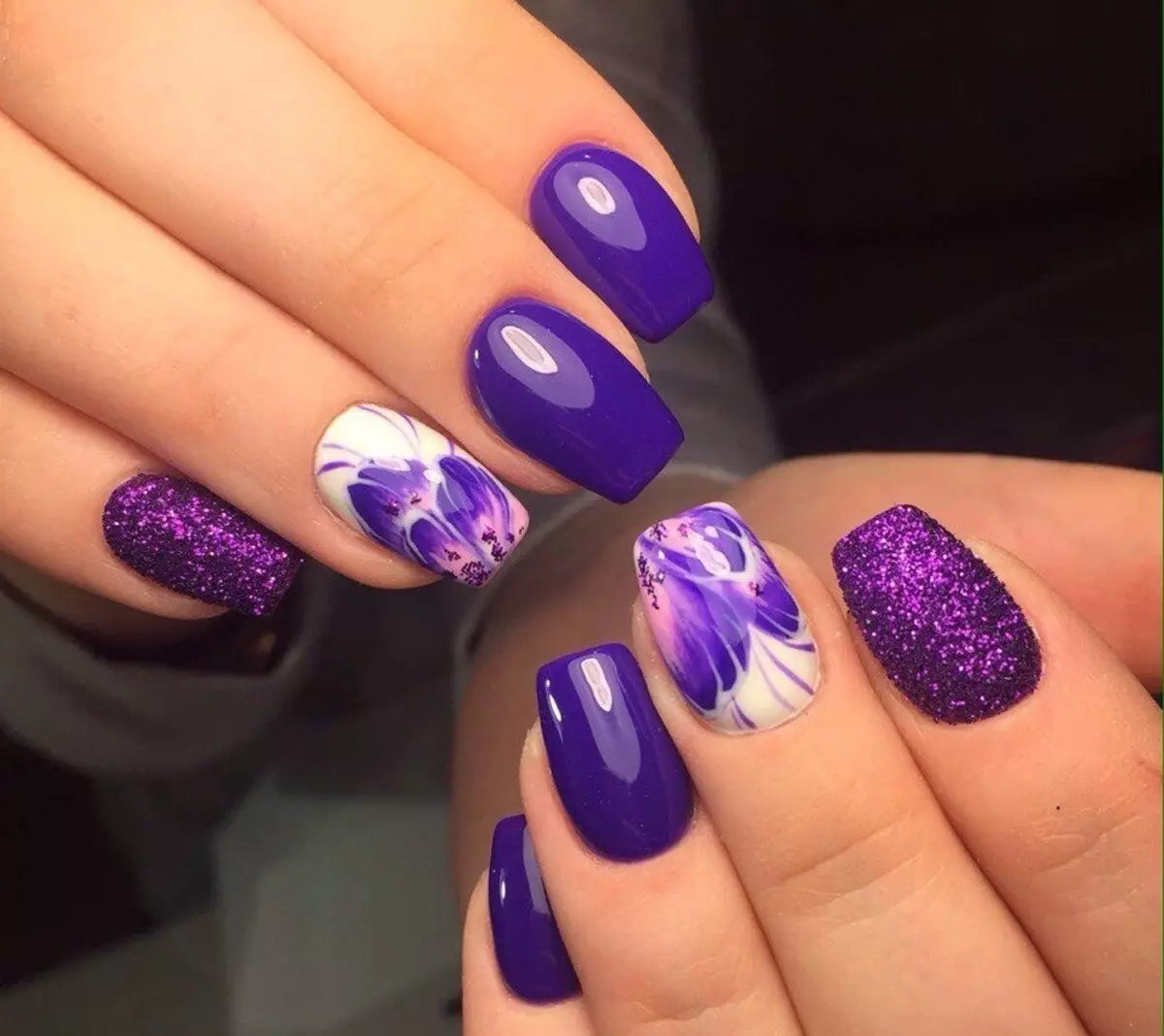 Purple tare da farin manicure (hotuna 18): Lilta Nail Nail 24367_13