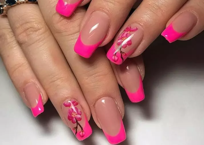 Pink franch om neglene (55 billeder): Ideerne om en fransk manicure til korte negle, vælg pink lak til bunden 24391_53
