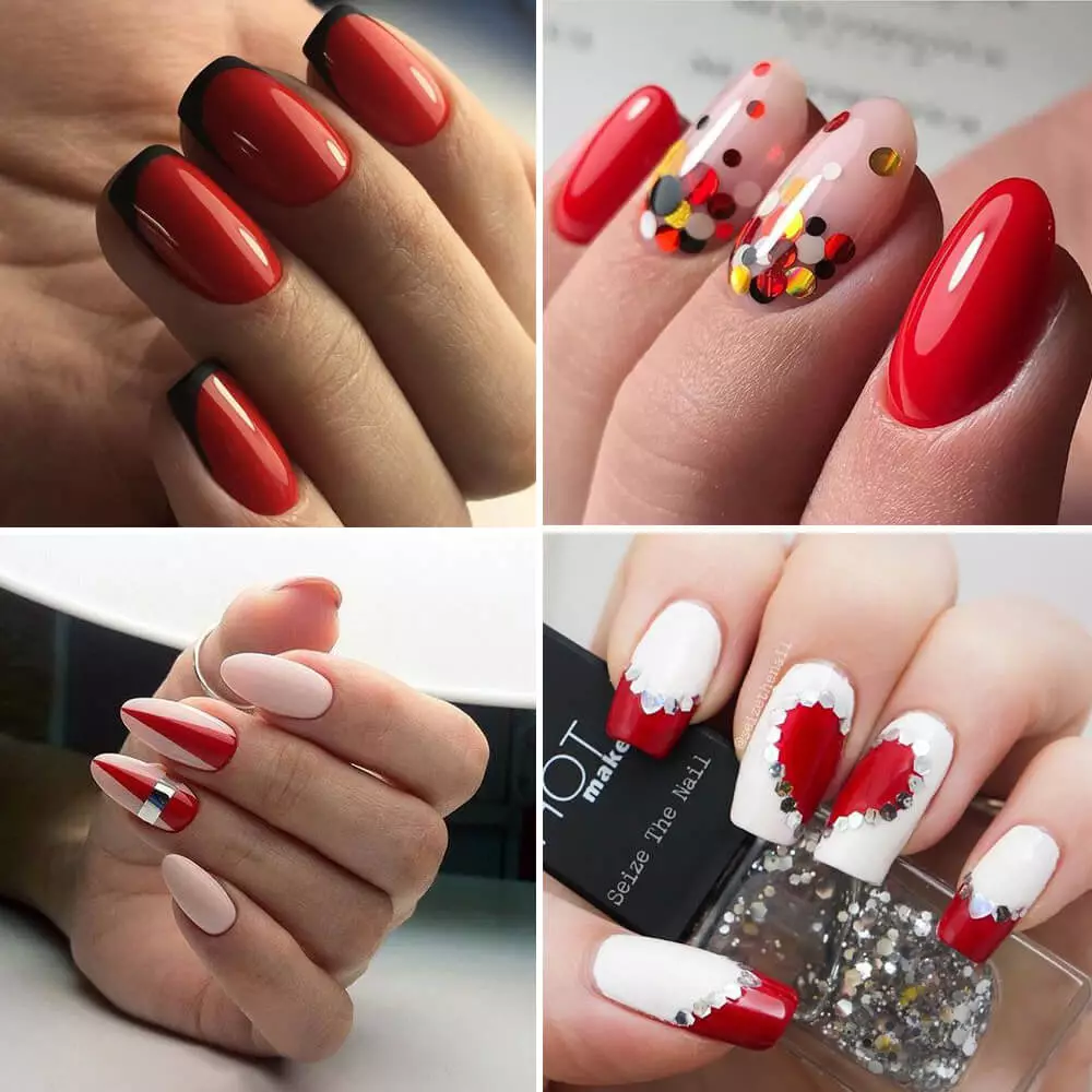 Red Manikura s dizajnom (66 fotografija): Kako lijepo napraviti nokte s lakom? 24408_18