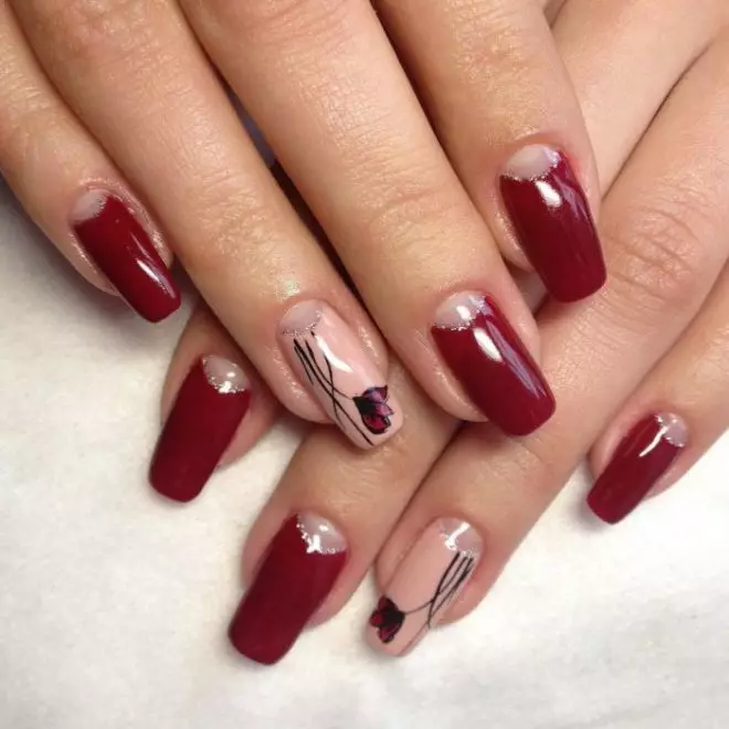 Red Manicure (156 photos): Design of square nails with red and beige varnish, novelties of the summer manicure in combination of red with gray and green 24419_103