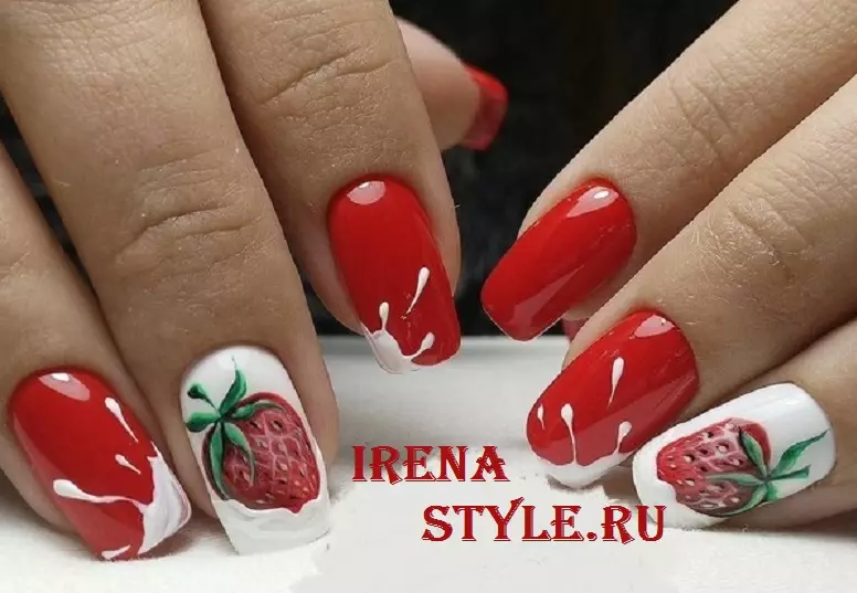 Red Manicure (156 photos): Design of square nails with red and beige varnish, novelties of the summer manicure in combination of red with gray and green 24419_133
