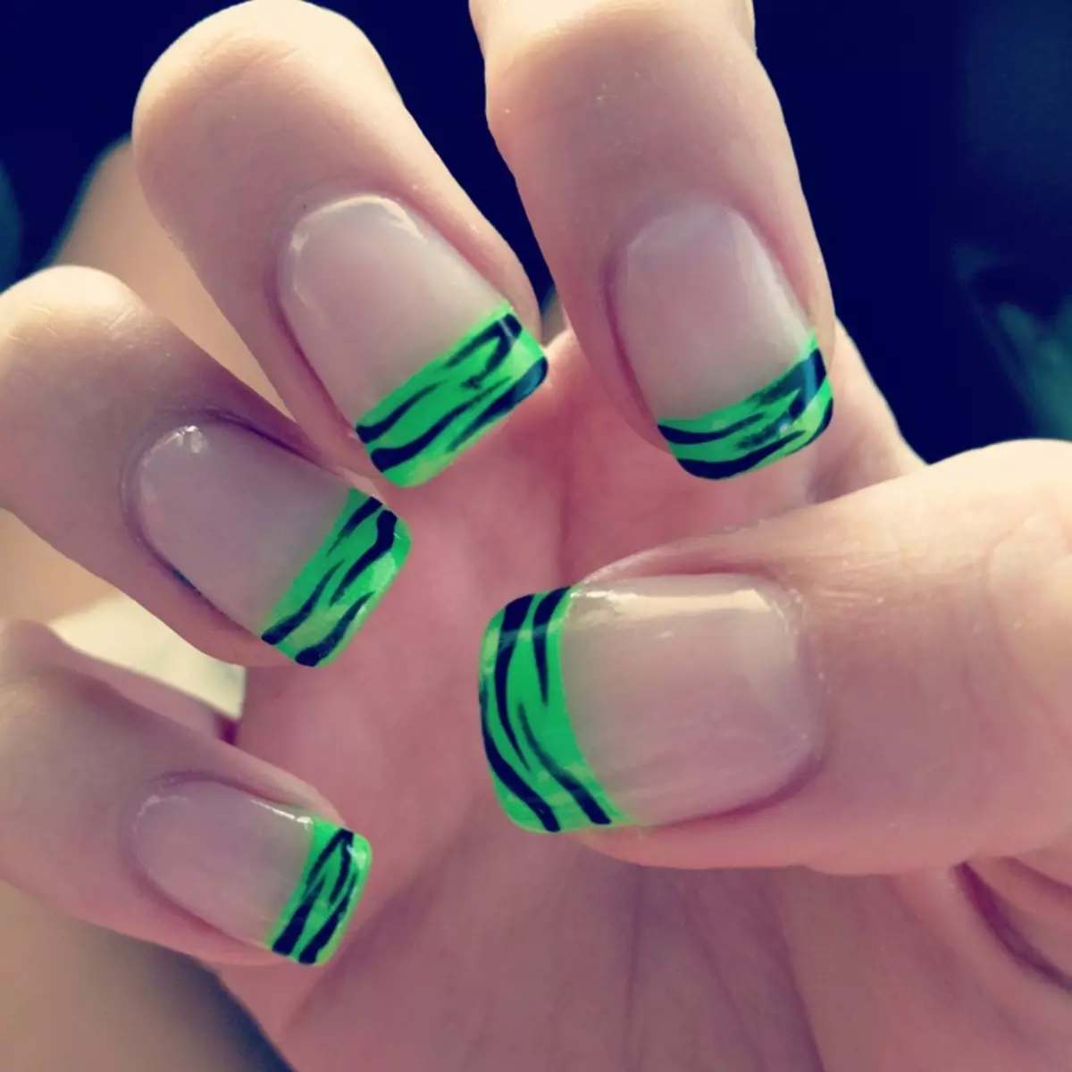 Green Franch on Nails (25 Bilder): Grønn Fransk Manicure Design med tegning 24440_18