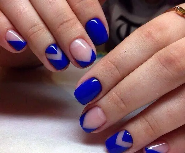 Franch azul em unhas (51 fotos): Manicure francês com padrão e padrão, design no branco-azul-gama gel laca, idéias e sua forma de realização 24461_12