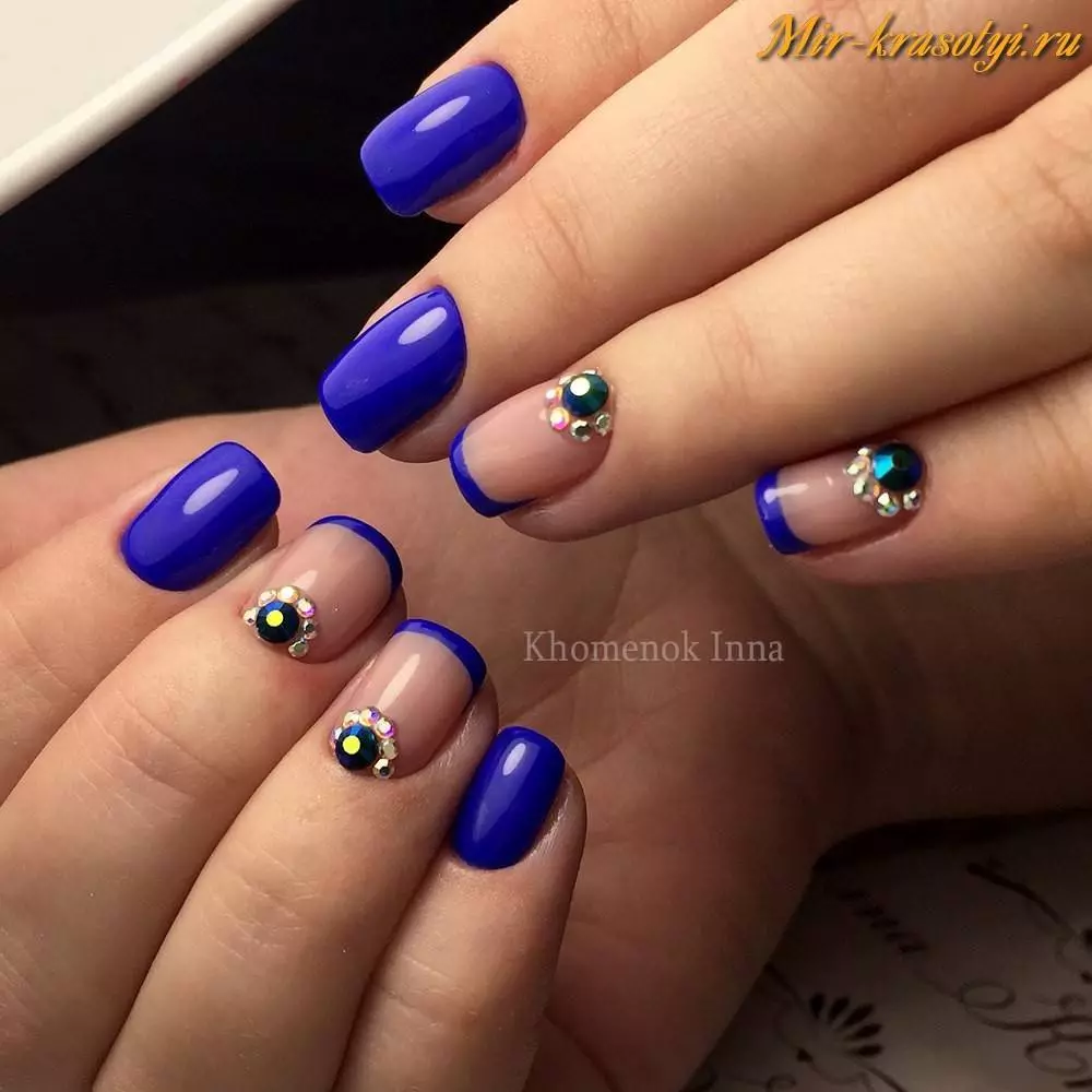 I-Blue Franch On Nails (Izithombe ezingama-51): IsiFulentshi Manicure ngephethini nephethini, design ku-White-Blue Gamma Gel Lacquer, Imibono kanye Nombontime 24461_37
