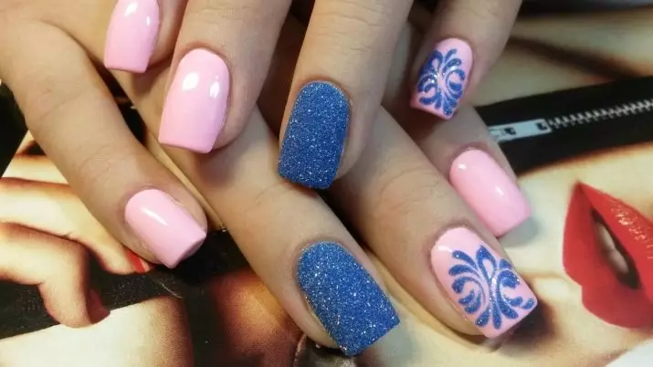 Manicura azul con rosa (35 fotos): deseño de uñas con verniz brillante 24469_2