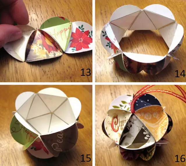 Brinquedos de papel de ano novo: como fazer bolas na árvore de Natal para o ano novo com suas próprias mãos? Jóias em origami, brinquedos de papel volumétrico 24576_13
