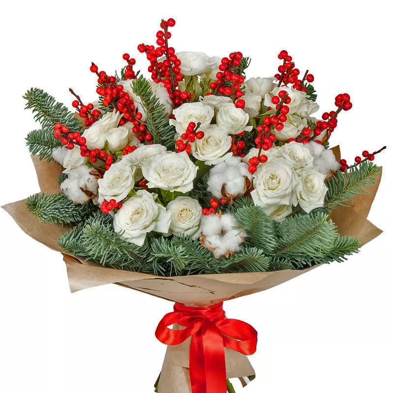 Bouquets de Año Nuevo (41 fotos): desde caramelos y flores, frutas y otros para el Año Nuevo, recolecte hermosos ramos sobre la mesa con sus propias manos 24585_22