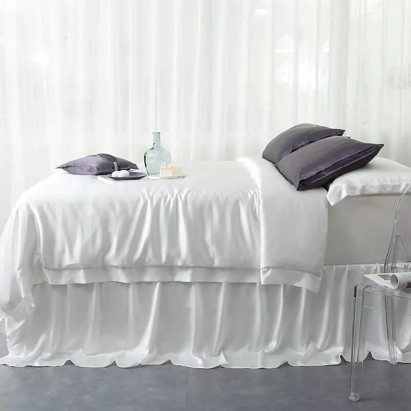 Bed-lino (53 fotoj): belaj ilaroj. Kio dormantaj instalaĵoj estas la plej bona kvalito kaj kiel elekti ilin? Produktado 24720_12