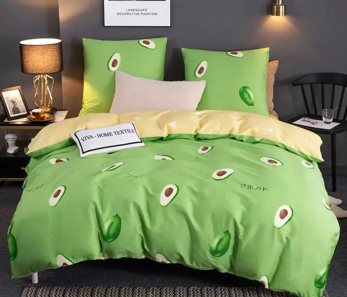 Постелнина со авокадо: поставува од различни ткаенини на еден кревет и 1,5 спални, други опции 24741_10