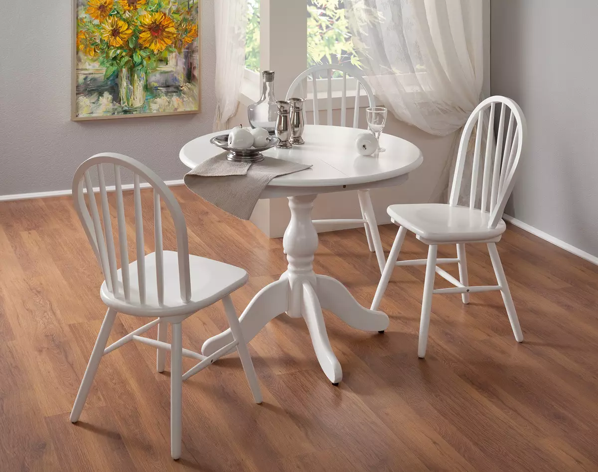 Valkoiset keittiötuolit (37 valokuvaa): kirkkaita puisia keittiötuoleja sisustuksessa, moderni mustavalkoiset mallit takana ja muut tuolit 24838_21