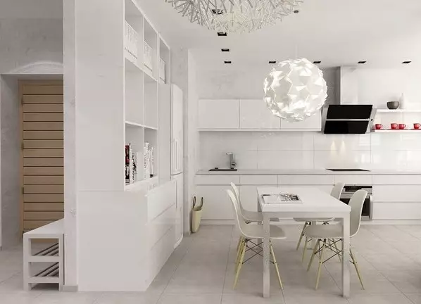 Bijele kuhinjske stolice (37 fotografija): svijetle drvene kuhinjske stolice u unutrašnjosti, moderan dizajn crno-bijelih modela sa leđima i drugim stolicama 24838_37