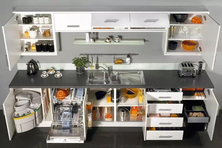 الجداول المطبخ مع أدراج (46 صور): استعراض أجهزة الكمبيوتر المكتبية والمطابخ مع قابل للسحب والمبنية في صناديق تخزين 24850_2