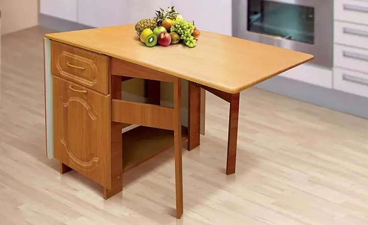 Tables-Stands for Kitchen (50 foto): Model dapur dengan laci dan rak. Bagaimana cara mengambil meja di bawah wastafel untuk sebuah ruangan kecil? Tabel untuk hidangan 800x600x850 mm dan model lainnya 24852_16
