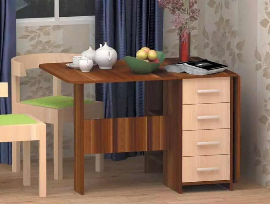 Masalar-mutfak standları (50 fotoğraf): Çekmeceli ve raflı mutfak modelleri. Küçük bir oda için lavabonun altındaki bir masa nasıl alınır? Yemekler için masa 800x600x850 mm ve diğer modeller 24852_17
