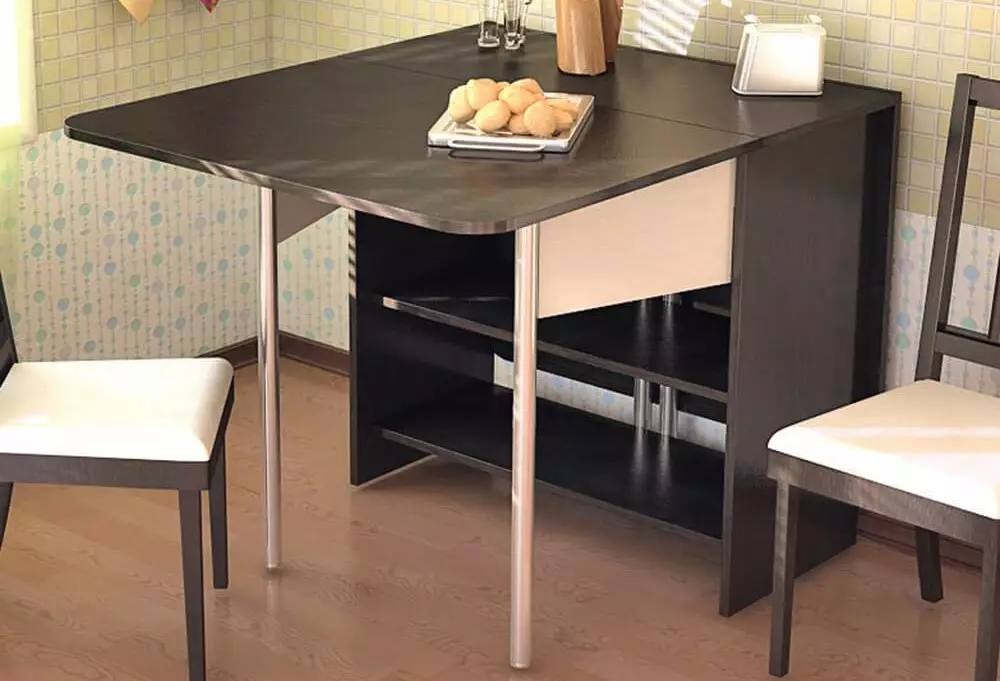 Masalar-mutfak standları (50 fotoğraf): Çekmeceli ve raflı mutfak modelleri. Küçük bir oda için lavabonun altındaki bir masa nasıl alınır? Yemekler için masa 800x600x850 mm ve diğer modeller 24852_19