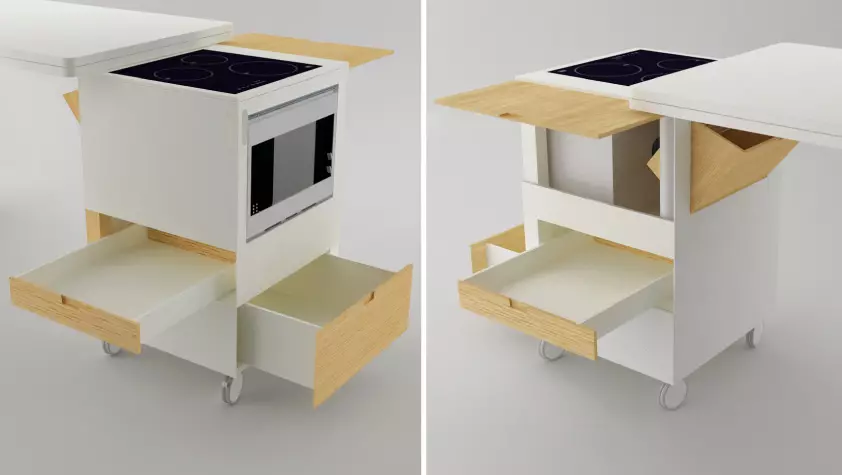 Mese-standuri de bucătărie (50 de fotografii): Modele de bucătărie cu sertare și rafturi. Cum de a ridica o masă sub chiuvetă pentru o cameră mică? Tabel pentru feluri de mâncare 800x600x850 mm și alte modele 24852_21