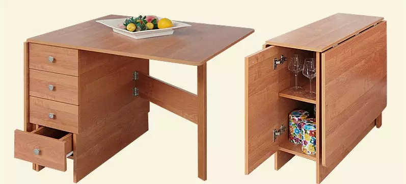 Mese-standuri de bucătărie (50 de fotografii): Modele de bucătărie cu sertare și rafturi. Cum de a ridica o masă sub chiuvetă pentru o cameră mică? Tabel pentru feluri de mâncare 800x600x850 mm și alte modele 24852_27