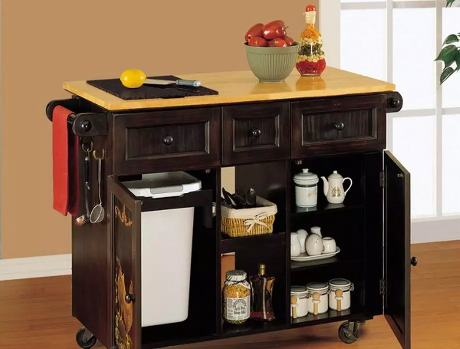 Masalar-mutfak standları (50 fotoğraf): Çekmeceli ve raflı mutfak modelleri. Küçük bir oda için lavabonun altındaki bir masa nasıl alınır? Yemekler için masa 800x600x850 mm ve diğer modeller 24852_39