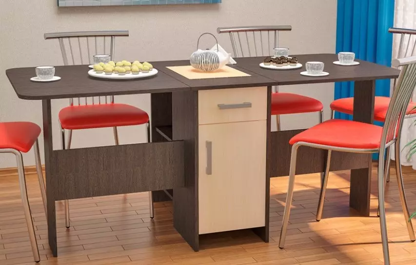 Tables-Stands for Kitchen (50 foto): Model dapur dengan laci dan rak. Bagaimana cara mengambil meja di bawah wastafel untuk sebuah ruangan kecil? Tabel untuk hidangan 800x600x850 mm dan model lainnya 24852_40
