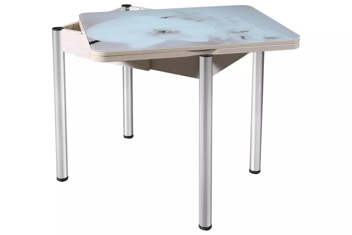 Táboas de cociña en pernas metálicas (31 fotos): Modelos de Chrome na cociña, mesas de marco de metal de aceiro inoxidable e outras opcións 24858_10