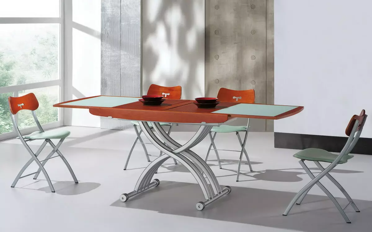スライド式テーブル付きキッチン用食事グループ（51写真）：木材とキッチンテーブルトランスフォーマー、ガラス製家具、その他の選択肢からの折りたたみ椅子 24861_13