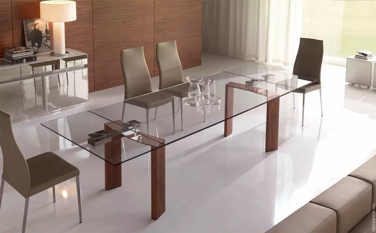 Étkező csoport konyha tolóasztallal (51 fotók): összecsukható székek fa és konyhai asztalok transzformátorok, üveg bútorok és egyéb lehetőségek 24861_14