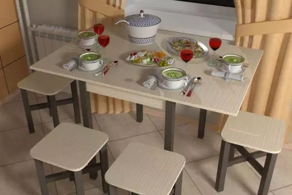 Хранене група за кухня с подвижна маса (51 снимки): Сгъваеми столове от дърво и кухненски маси трансформатори, стъклени мебели и други опции 24861_24