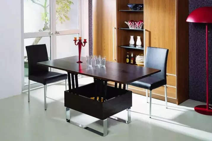 나무와 주방 테이블 변압기, 유리 가구 및 기타 옵션에서 접히는 의자 : 테이블 (51 개 사진) 슬라이딩 주방을위한 그룹 식사 24861_38