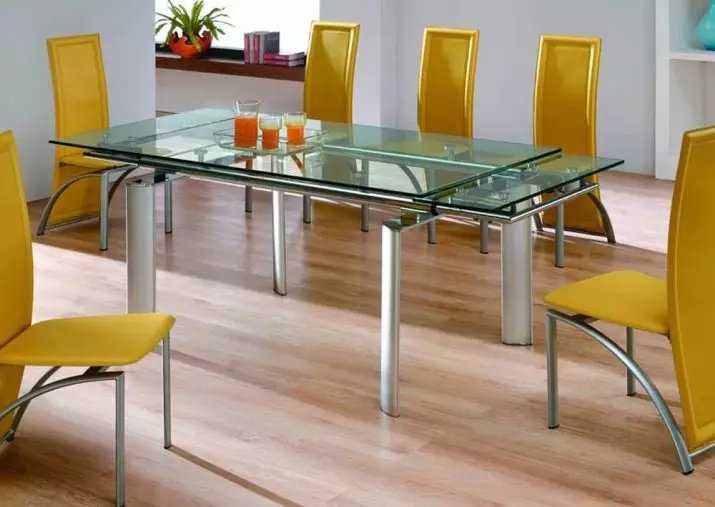 나무와 주방 테이블 변압기, 유리 가구 및 기타 옵션에서 접히는 의자 : 테이블 (51 개 사진) 슬라이딩 주방을위한 그룹 식사 24861_51