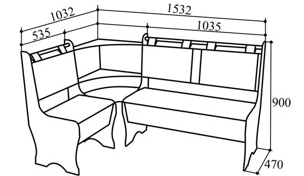 Размерите на кухня мека мебел (21 снимки): метрови дивани в кухнята, с дължина модел 100-110 и 120-130, 140-150 см и други модели. Дълбочина, ширина и височина на мека мебел 24874_10