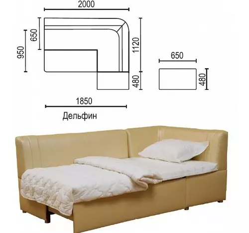 Kích thước của ghế sofa nhà bếp (21 ảnh): sofa mét trong bếp, chiều dài mô hình 100-110 và 120-130, 140-150 cm và các mô hình khác. Độ sâu, chiều rộng và chiều cao của ghế sofa 24874_11