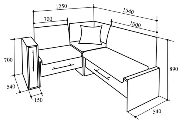 Mutfak kanepelerinin (21 fotoğraf): mutfakta metre kanepeler, bir model uzunluğu 100-110 ve 120-130, 140-150 cm ve diğer modeller. Derinlik, genişlik ve kanepelerin yüksekliği 24874_8