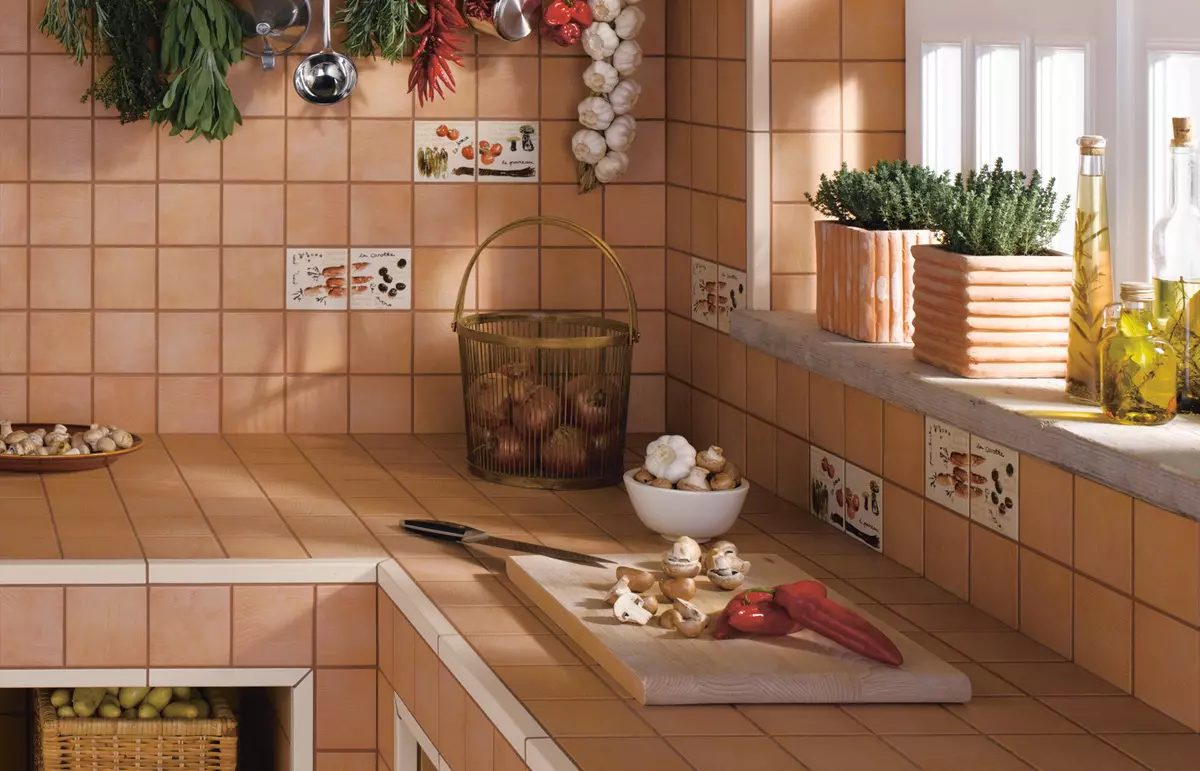 Skaitiklis nuo plytelių ant virtuvės (35 nuotraukos): keramikos virtuvės stalviršis iš mozaikos ir kitų parinkčių. Ką pasirinkti? 24898_25