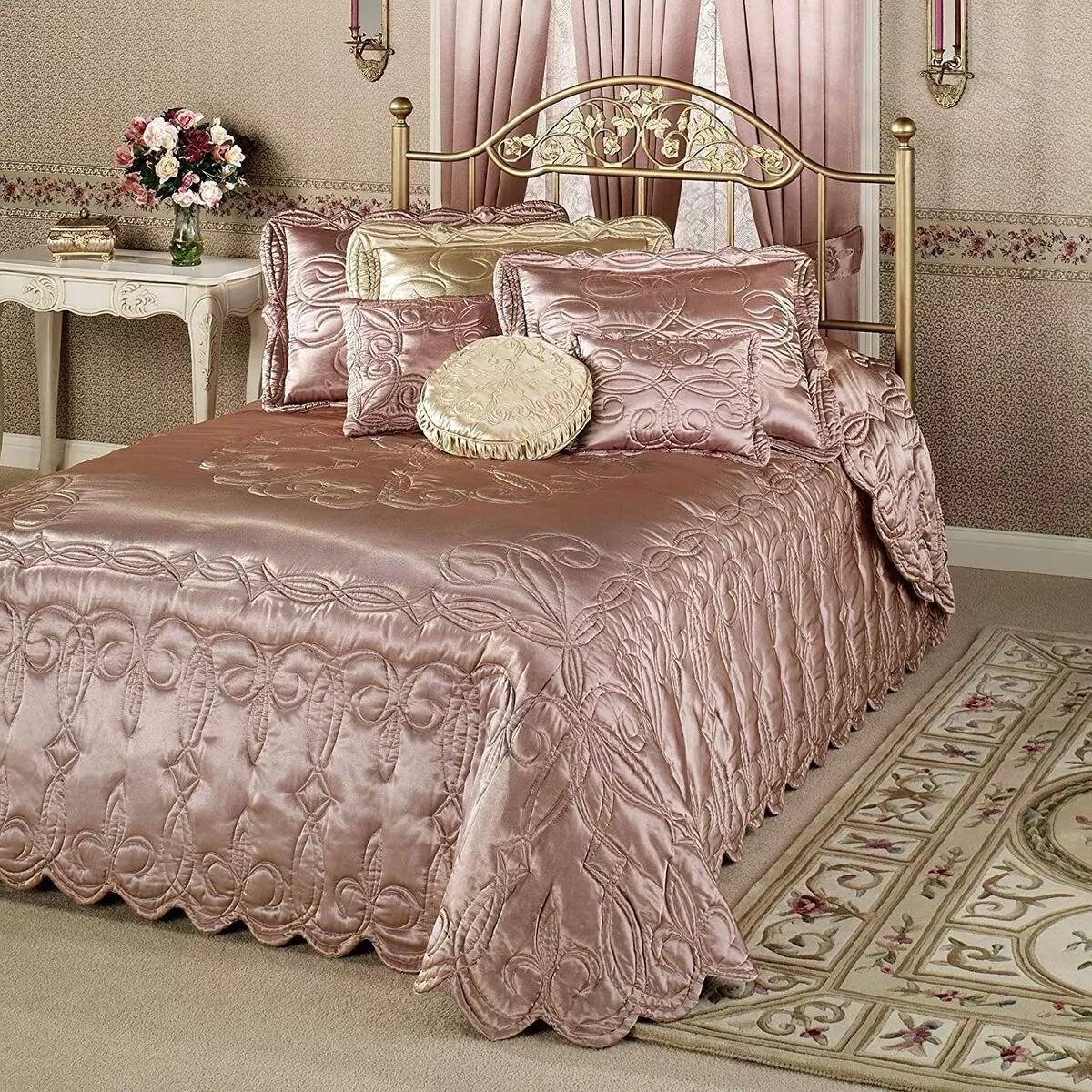 Bedspames pe un pat dublu (48 poze): Pături frumoase, dimensiuni standard și design, tipuri, satin și alte paturi cu garnituri și fără 24930_4