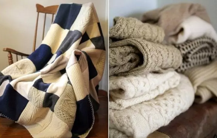 Plaids tricotés (69 photos): couvre-lit sur un lit de tricoté et autre fil, tricot à la main des carrés et avec des boucles, blanc, gris et autre couleur 24941_24