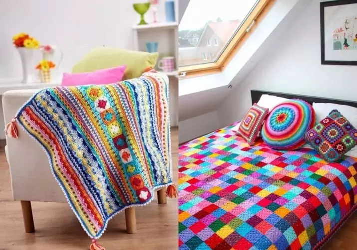 Plaid rajutan (69 gambar): Bedspreads di atas katil rajutan dan benang lain, tangan mengait dari dataran dan dengan gelung, putih, kelabu dan warna lain 24941_63