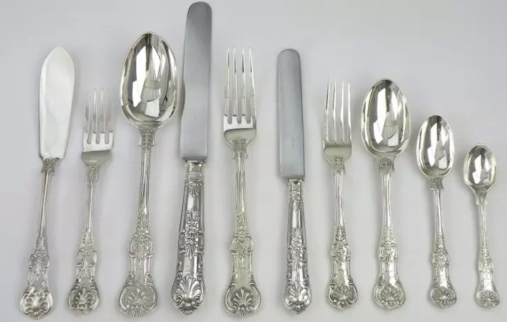 Set tina cutlery: susunan garpu, pegat sareng spoons pikeun 6 sareng 24 jalma anu kadaptar, pilihan kado anu kadaptar, tinju tina set dina koper 24977_17